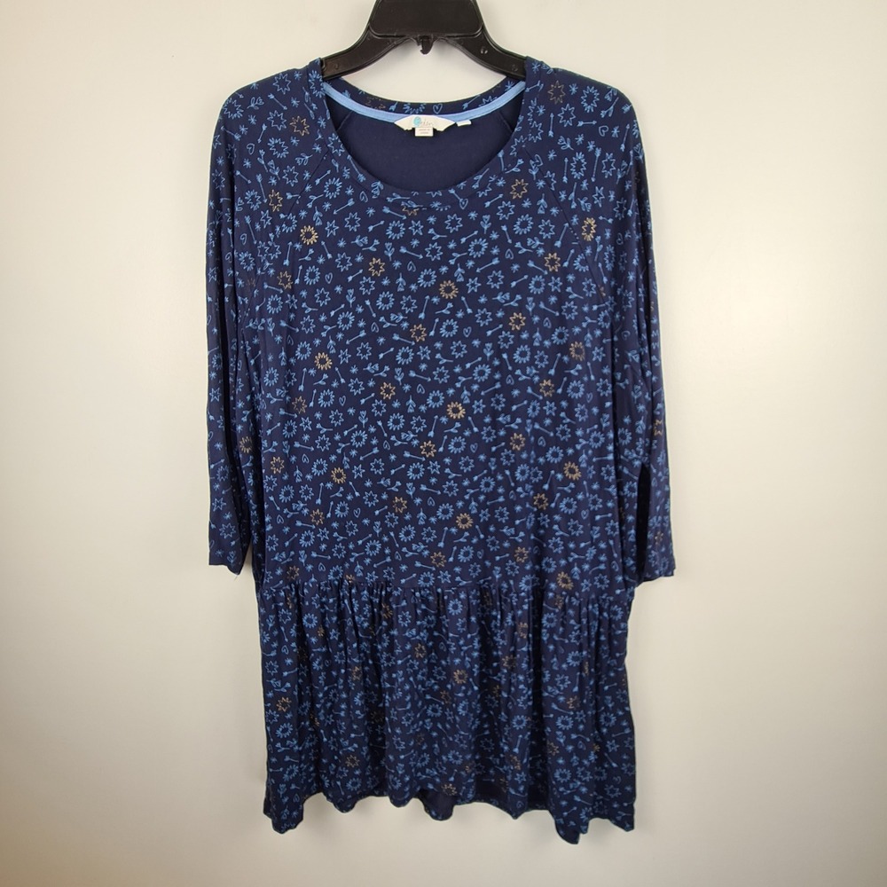 Boden Katrina Navy Blue Celestial Star Heart Drop Waist Tunic Top L Whimsigoth